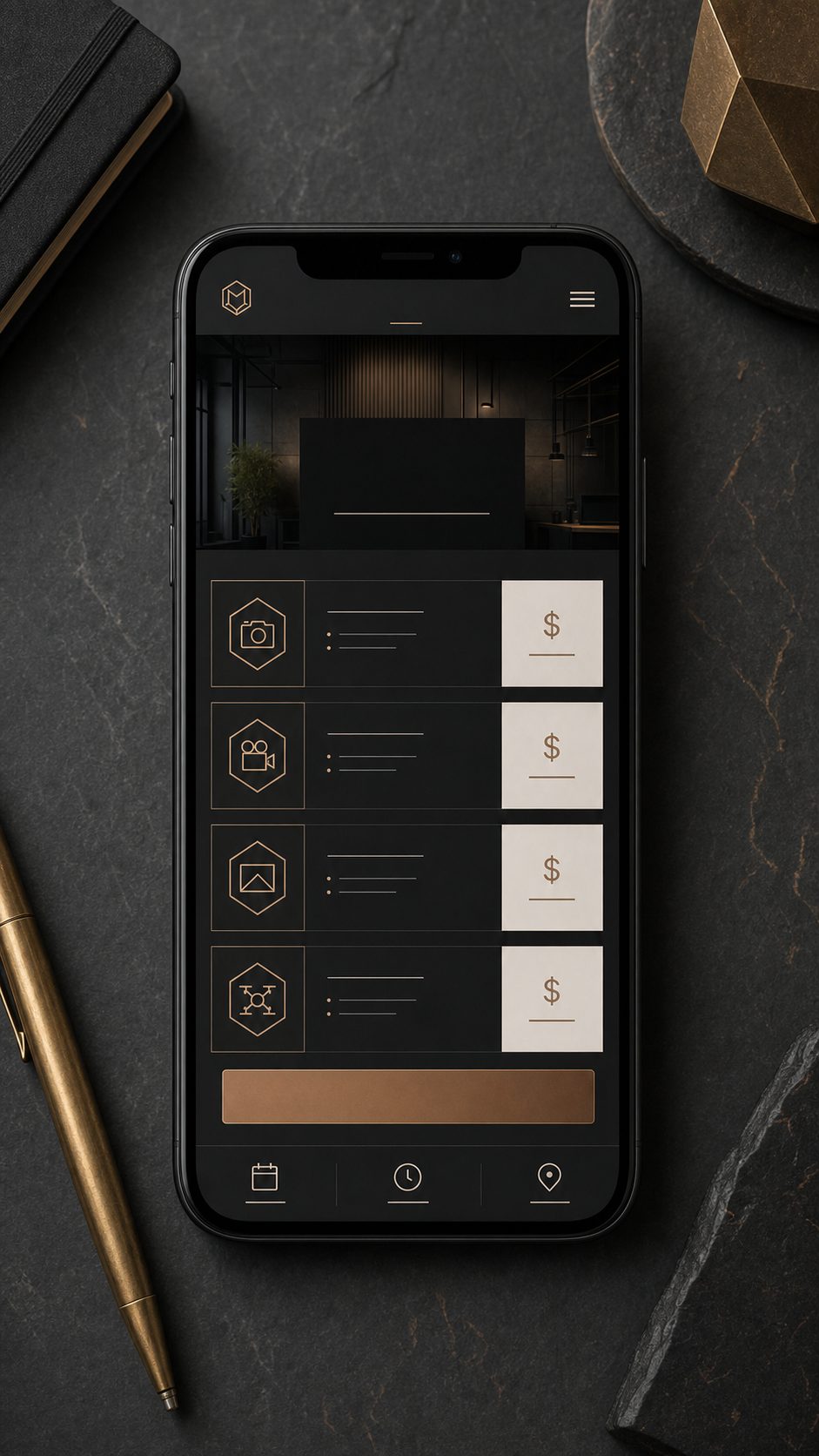 A phone showing a clean, well-organized pricing and booking post with clear service rows